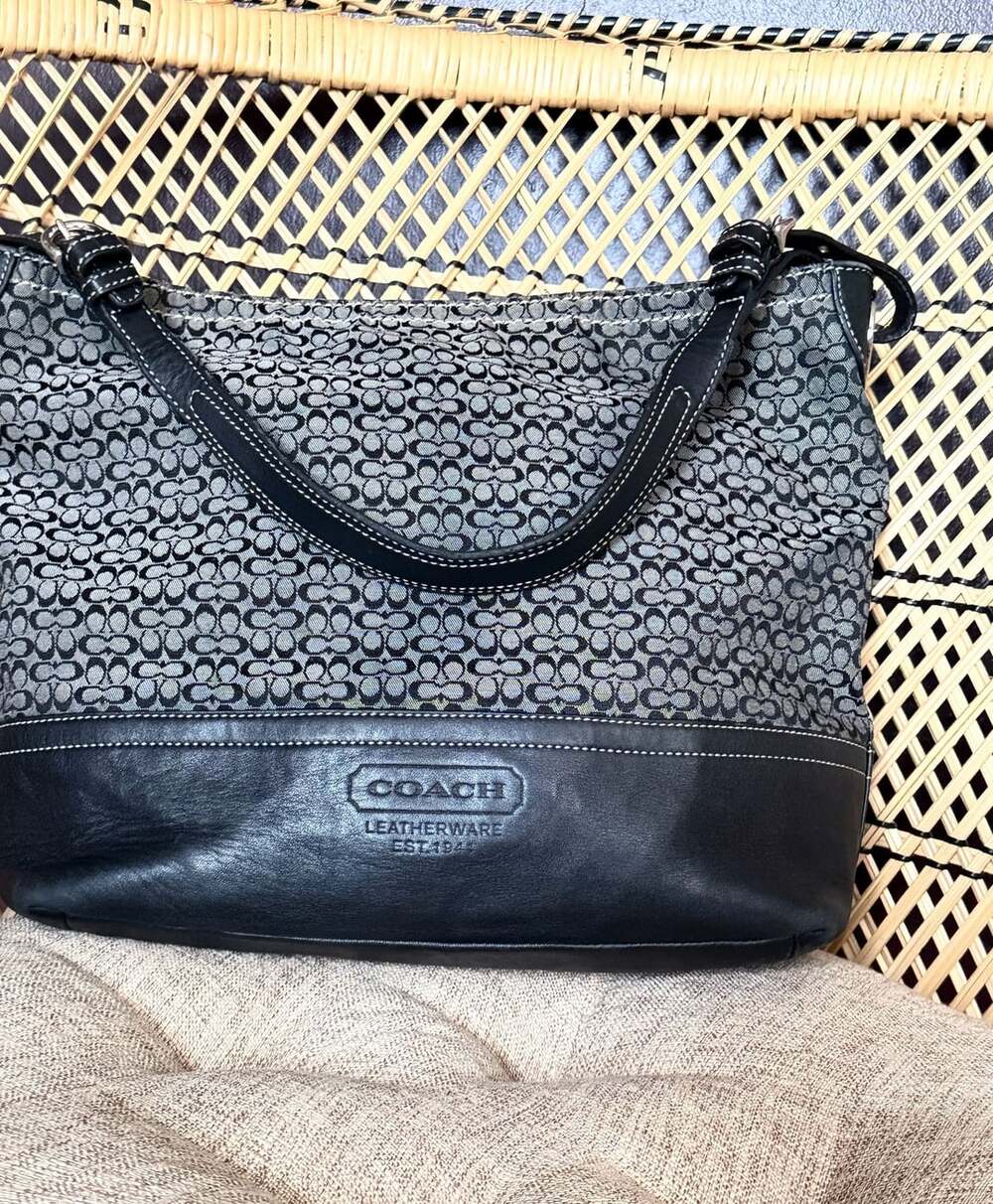 Vintage Coach Signature C Jacquard Leather Hobo Shoulder Bag